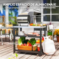 Outsunny Carrito de Parrilla para Jardín o Terraza Carro de Servicio con Encimera Estantes y Ruedas para BBQ 102x50x81 cm Gris(m-5)