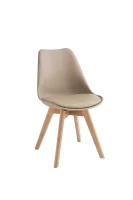 E-STYLO Set di 4 sedie in polipropilene tortora con seduta imbottita e rivestita in similpelle, gambe in legno di faggio, 48.5cm X 52cm H.82cm(m-3)