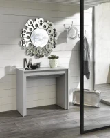 E-STYLO Consolle allungabile con top grigio in MDF laccato antigraffio e gambe grigio in MDF laccato antigraffio, 90cm X 42,5/302,5cm H.76cm(m-2)