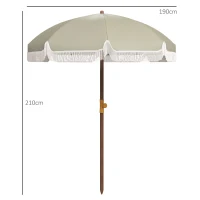 Outsunny Sombrilla de Playa con Flecos Ø190x210 cm con Protección UV40+ Antiviento Impermeable y Bolsa de Transporte Verde(m-3)