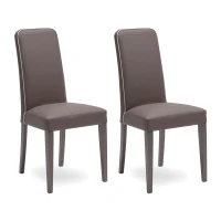 E-STYLO Sedia in similpelle tortora con bordino bianco e gambe in legno di faggio laccato, imbottita, 59cm X 46cm H. 99cm.(m-1)