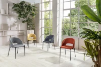 E-STYLO Set di 2 sedie in tessuto grigio scuro con gambe in metallo antracite, imbottita, 52cm X 55.5cm H.78.5cm(m-2)