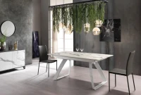 E-STYLO Tavolo allungabile con top marmo calacatta in HPL su MDF e gambe in metallo bianco, 90cm X 170/270cm H. 76cm.(m-2)