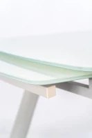 E-STYLO Tavolo allungabile con top in vetro temperato extra white, gambe e struttura in metallo verniciato bianco, 90cm X 140/175/210cm H.76cm(m-4)