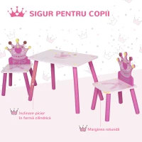 HOMCOM Set Copii – Masa & 2 Scaune Printesa, Varsta 3–8 Ani(m-4)