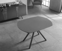 E-STYLO Tavolo allungabile con top grigio grafite in ceramica su vetro temperato gambe in metallo antracite, 90cm X 120/180cm H.76cm(m-3)