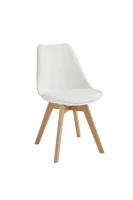 E-STYLO Set di 4 sedie in polipropilene bianca con seduta imbottita e rivestita in similpelle, gambe in legno di faggio, 48.5cm X 52cm H.82cm(m-6)