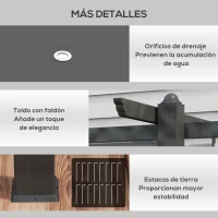 Outsunny Pérgola de Aluminio 4x3 m con Techo Retráctil Tela de Poliéster y 8 Orificios de Drenaje para Jardín Patio Gris(m-6)