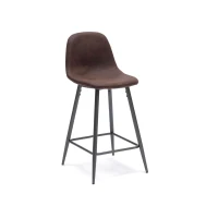 E-STYLO Sgabello in similpelle moka vintage con gambe in metallo antracite, imbottito, 50cm X 43cm H. 93cm.(m-6)