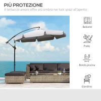 Outsunny Ombrellone da Giardino a Braccio con Apertura a Manovella in Metallo e Poliestere, Ø2.7x2.7 m, Grigio(m-7)