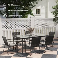 Outsunny Sitzgruppe 7-teilig Metall Essgruppe für 6 Personen Esstisch mit Tisch 6 Stühlen Esszimmergruppe Grau+Schwarz(m-6)