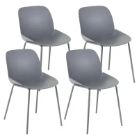 E-STYLO Set di quattro sedie da pranzo in polipropilene grigio scuro e gambe in metallo grigio scuro, 55cm X 46cm H.79cm(m-1)