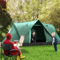 Outsunny Tenda da Campeggio 6 Posti Idrorepellente con Protezione UV, Pali in Fibra di Vetro, 4.55x2.3x1.8 m, Verde(m-2)