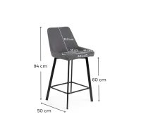E-STYLO Sgabello da cucina in tessuto grigio scuro con gambe nere, imbottito con poggiapiedi, 50cm X 44cm H. 94cm.(m-3)