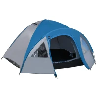 Outsunny Tente de camping familiale 4-5 personnes tente dôme étanche légère, ventilée facile à monter double porte et fenêtres dim. 3L x 2,50l x 1,30H m fibre verre polyester bleu marine(m-11)
