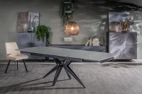E-STYLO Tavolo allungabile con top in ceramica marmo grigio e gambe in metallo nero opaco, 90cm X 160/240 cmcm H.76cm(m-2)
