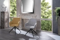 E-STYLO Set di 2 sedie da pranzo in tessuto grigio chiaro, gambe e struttura in metallo nero, imbottita, 56cm X 56cm H.87cm(m-2)