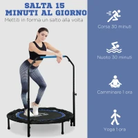 HOMCOM Mini Trampolino Fitness Ø102 cm Pieghevole con Manubrio Regolabile in Altezza, Blu(m-7)
