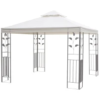 Outsunny 3 x 3m Outdoor Steel Gazebo with 2 Tier Roof, Garden Gazebo Patio Canopy Marquee Shelter with Decorative Steel Frame - Cream(m-10)