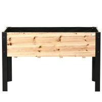 Outsunny Hochbeet Pflanzkasten Blumenkasten Blumentopf Kräuterbeet mit Vliesstoff Massivholz Stahl Natur+Schwarz 120 x 60 x 74 cm(m-12)