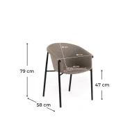 E-STYLO Sedia da pranzo in tessuto tortora con gambe in metallo nero, 58cm X 56cm H. 79cm.(m-4)