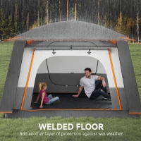 Outsunny 4-6 Man Camping Tent, Double Layer Tunnel Tent with Porch, Living Area and 2 Bedrooms, Sewn in Groundsheet, 3000mm Waterproof and UPF 30+, Portable with Bag, Grey(m-6)