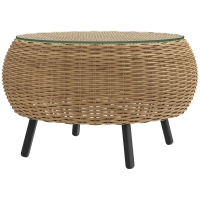 Outsunny Beistelltisch aus Polyrattan runder Kaffeetisch Couchtisch mit Glas Tischplatte Ø75 x 42 cm Braun