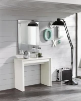E-STYLO Consolle allungabile con top bianco in MDF laccato antigraffio e gambe bianche in MDF laccato antigraffio, 90cm X 42,5/302,5cm H.76cm(m-2)