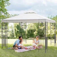 Outsunny 3 x 3m Outdoor Steel Gazebo with 2 Tier Roof, Garden Gazebo Patio Canopy Marquee Shelter with Decorative Steel Frame - Cream(m-2)