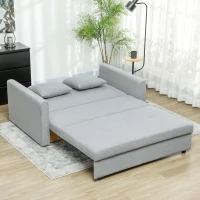 HOMCOM 2 Seater Sofa Bed with Hidden Storage, Pull Out Convertible Bed Settee, Modern Linen Loveseat Sofa Sleeper with 2 Cushions for Living Room, Guest Room, Light Grey(m-7)
