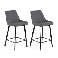 E-STYLO Sgabello da cucina in tessuto grigio scuro con gambe nere, imbottito con poggiapiedi, 50cm X 44cm H. 94cm.(m-1)