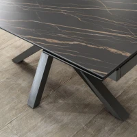 E-STYLO Tavolo allungabile con top in ceramica portoro e vetro temperato, gambe in metallo verniciato antracite, 90cm X 160/240cm H.76cm(m-4)