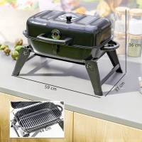 Outsunny Charcoal Barbecue Grill Folding BBQ Grill with 1232 cm² Cooking Area, Adjustable Vent, Thermometer, Handles for Camping Picnic, Black(m-3)