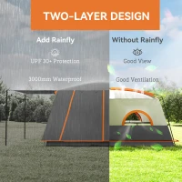 Outsunny 4-6 Man Camping Tent, Double Layer Tunnel Tent with Porch, Living Area and 2 Bedrooms, Sewn in Groundsheet, 3000mm Waterproof and UPF 30+, Portable with Bag, Grey(m-4)