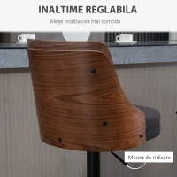 HOMCOM Set de 2 scaune de bar cu inaltime reglabila, scaune de bar pivotante cu inaltime reglabila, cu suport pentru picioare, scaune de bar din tesatura de in, negru si nuc(m-5)