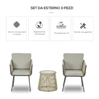 Outsunny Set da Esterno con Tavolino in Vetro e 2 Sedie da Giardino in Rattan Stile Boho, Caffè(m-5)