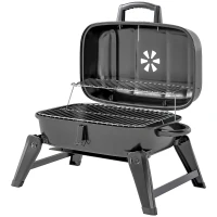 Outsunny Charcoal Barbecue Grill Folding BBQ Grill with 1232 cm² Cooking Area, Adjustable Vent, Thermometer, Handles for Camping Picnic, Black(m-11)