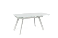 E-STYLO Tavolo allungabile con top in vetro temperato extra white, gambe e struttura in metallo verniciato bianco, 90cm X 140/175/210cm H.76cm(m-3)