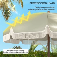 Outsunny Sombrilla de Playa con Flecos Ø190x210 cm con Protección UV40+ Antiviento Impermeable y Bolsa de Transporte Verde(m-4)