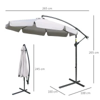 Outsunny Ombrellone da Giardino a Braccio con Apertura a Manovella in Metallo e Poliestere, Ø2.7x2.7 m, Grigio(m-3)