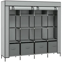 HOMCOM Fabric Wardrobe for Bedroom, Portable Cloth Wardrobe with 10 Compartments, 2 Hanging Rails and 4 Fabric Drawers, 166 x 42.5 x 169.5cm, Dark Grey(m-1)