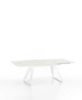 E-STYLO Tavolo allungabile con top marmo calacatta in HPL su MDF e gambe in metallo bianco, 90cm X 170/270cm H. 76cm.(m-3)