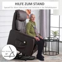 HOMCOM Relaxsessel Elektrisch Fernsehsessel mit Aufstehhilfe, Liegefunktion, TV Sessel mit Fußteil, Seitentasche, Fernbedienung, für Wohnzimmer, bis 150 kg, Kunstleder, Braun(m-5)