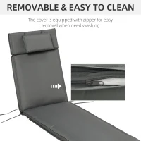 Outsunny Garden Sun Lounger Cushion Replacement Soft Sunbed Reclining Chair Relaxer Pad with Pillow, Cushion ONLY - Grey(m-6)