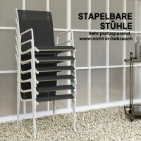 Outsunny Sitzgruppe 7-teilig Essgruppe für 6 Personen Esstisch mit 6 stapelbar Stühlen Glastisch Schwarz(m-5)