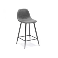E-STYLO Sgabello in similpelle grigio vintage con gambe in metallo antracite, imbottito, 50cm X 43cm H. 91cm.(m-4)