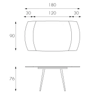 E-STYLO Tavolo allungabile con top grigio in vetro temperato e gambe in metallo grigio, 90cm X 120/180cm H.76cm(m-5)