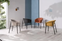 E-STYLO Sedia da pranzo in tessuto grigio scuro con gambe in metallo nero, 58cm X 56cm H. 79cm.(m-3)