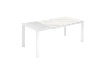 E-STYLO Tavolo allungabile con top in ceramica marmo bianco e base in metallo bianco, 90cm X 140/190cm H.76cm(m-2)