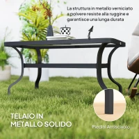 Outsunny Tavolino da Esterno Rettangolare in Metallo Nero con Piano in Vetro Temperato, 95x55x46 cm(m-5)